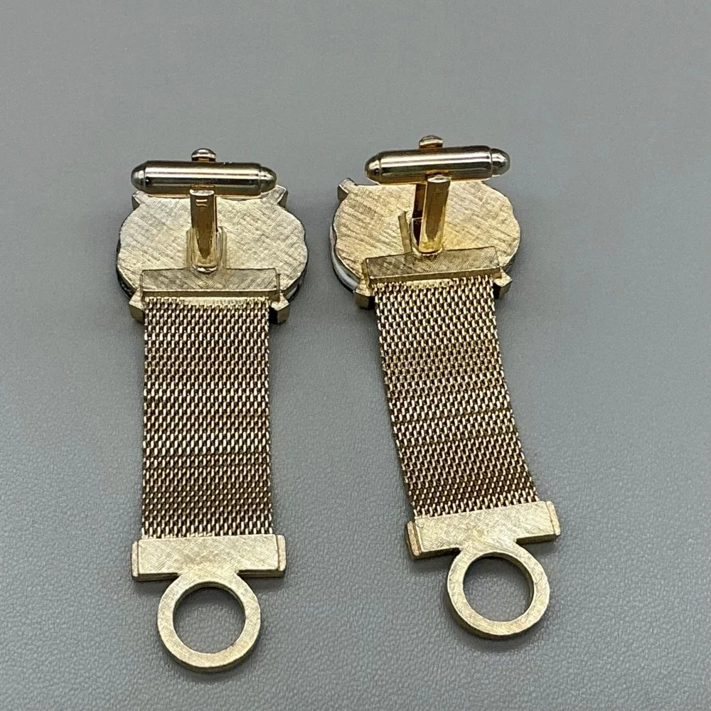 Dante Vintage Mesh Wrap Around Cufflinks Gold Tone Tiger Eye Swirl Mid Century